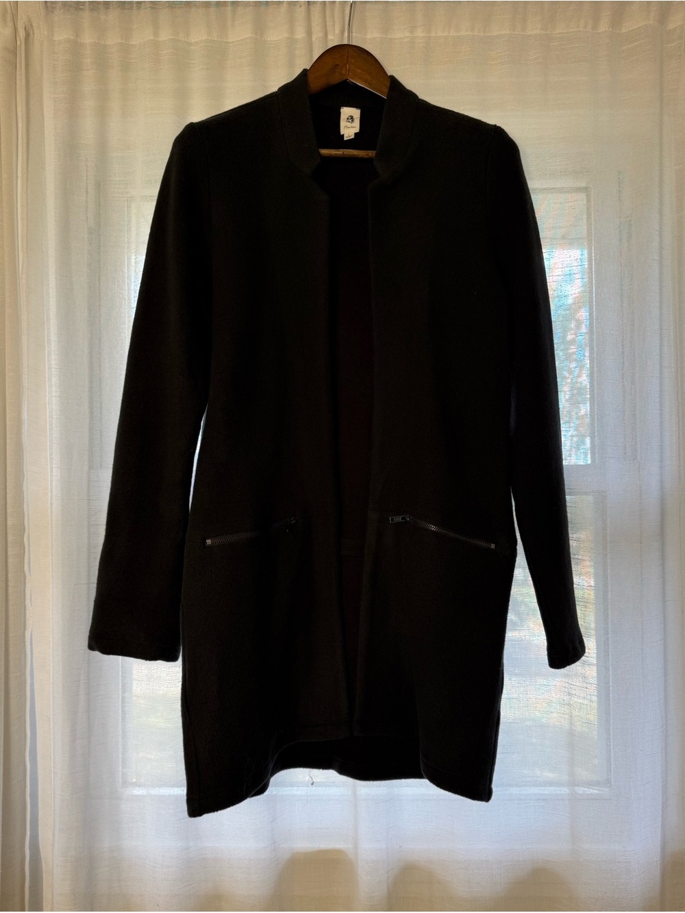 Women's Black Long Open-Front Trench Knit Unstructured Coat